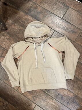 Faherty Cream Pullover Hoodie with Orange Trim